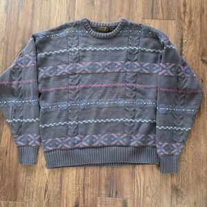 Eddie Bauer Gray and Pink Crewneck Sweater with Nordic Patterns